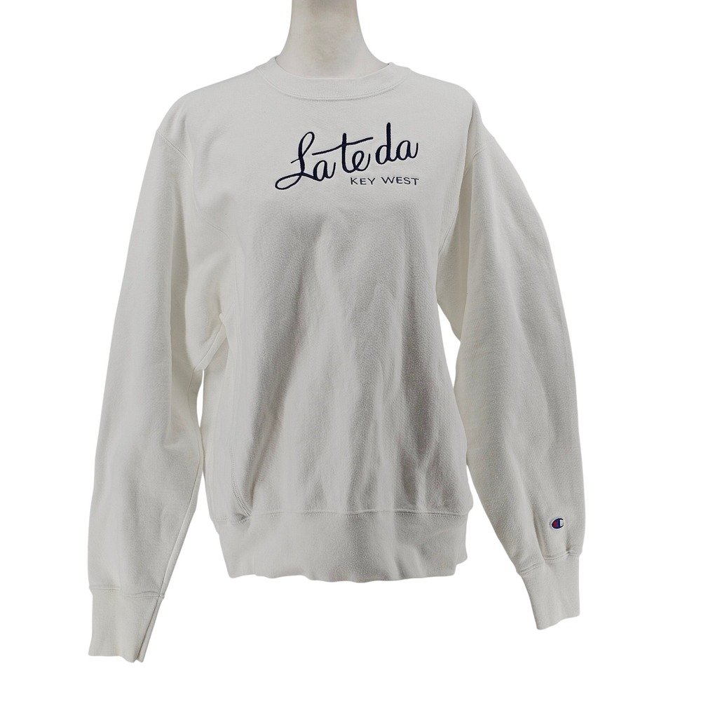 Champion Reverse Weave Embroidered Sweatshirt M White La Te Da Key West Coastal